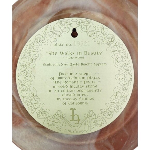 Vintage 1977 Solid Incolay Stone "She Walks In Beauty" 3D Decorative Plate - Picture 7 of 7